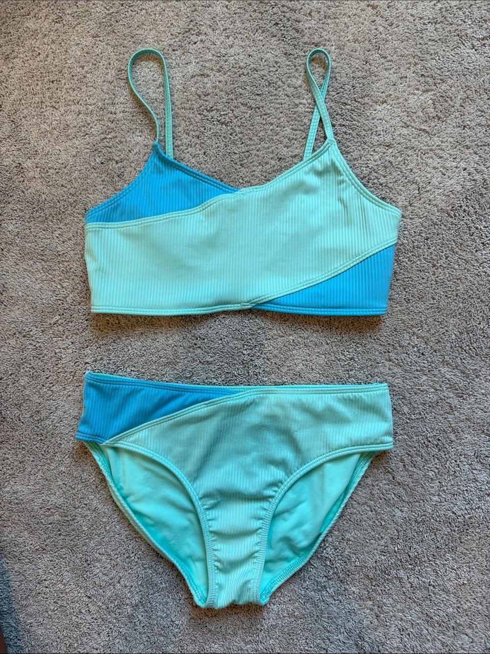 abercrombie kids Two-Tone Aqua & Teal Ribbed Bikini Set